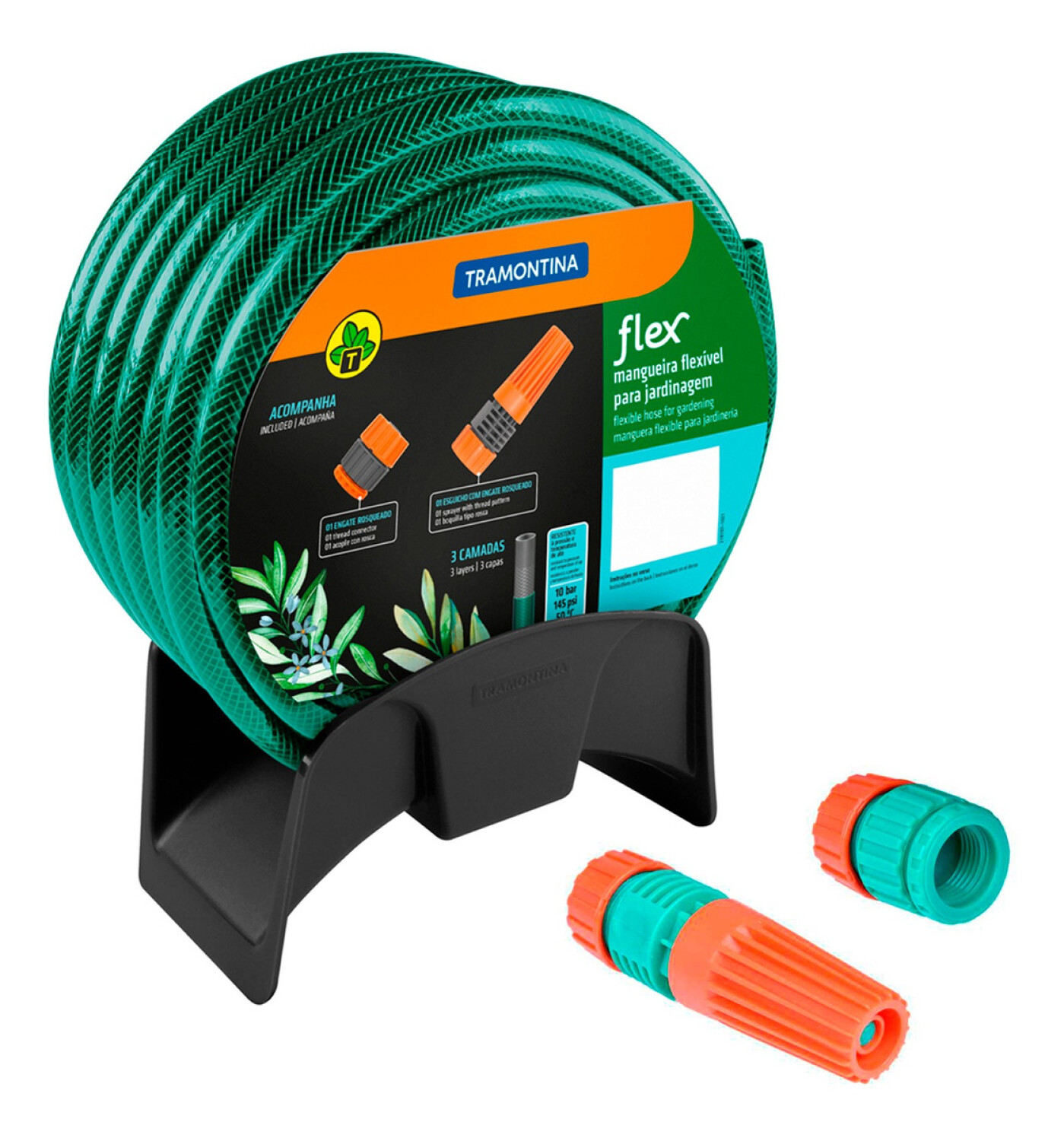 KIT/MANGUERA+SOPORTE+ACOPLES 20M TRAMONTINA